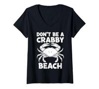 Womens Don't Be A Crabby Beach Funny Funny Crab Summer Vacation V-Neck T-Shirt