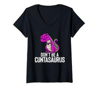 Womens Don't Be A Cuntasaurus Rex Funny Sarcasm Dinosaurus Gift V-Neck T-Shirt
