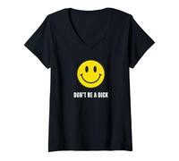 Women's Don't Be A Dick Funny Happy Face V-Neck T-Shirt
