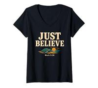 Women's Don't Be Afraid Just Believe Mark 5:36 Sea Turtle Faith V-Neck T-Shirt