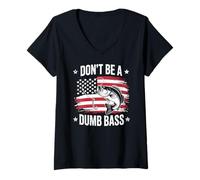 Womens Don't Be Dumb Bass American Flag Patriotic Fisherman Fishing V-Neck T-Shirt