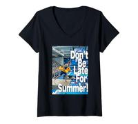Women's Don't Be Late for Summer ! - Pool Jump Funny Meme Humor V-Neck T-Shirt