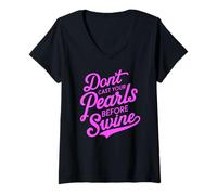 Women's Dont Cast Your Pearls Before Swine Bible Verse Scripture God V-Neck T-Shirt
