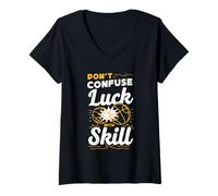 Womens Don't Confuse Luck With Skill Funny Petanque Player V-Neck T-Shirt