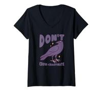 Women's Don't Crow-crastinate Funny Crow Pun V-Neck T-Shirt
