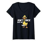 Womens Don't Duck with Me Funny Yellow Rubber Ducky Loves Ducks V-Neck T-Shirt