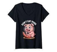 Womens Dont Eat Pork Cute Pig Vegan Animal Rights Message V-Neck T-Shirt