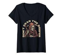 Womens Don't Fear Reefer Grim Reaper Angel Of Death Soul Collector V-Neck T-Shirt
