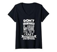 Womens Don't Flirt with Me My Girl is A Crazy Sagittarius V-Neck T-Shirt