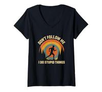 Womens Don't Follow Me I Do Stupid Things Trail Runner V-Neck T-Shirt