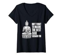 Women's Dont Forget to Imagine The Best Case Scenario Too Buddha V-Neck T-Shirt