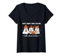 Womens Don't Ghost Your Feeling Talk About Them Cute Halloween V-Neck T-Shirt