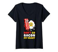 Women's Don't Go Bacon My Heart Cute Bacon and Egg Food Pun V-Neck T-Shirt
