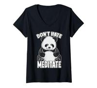Women's Don't Hate Meditate Yoga Panda Bear V-Neck T-Shirt