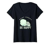 Womens Don't Hurry Be Happy - Funny Cute Turtle Joke Motivational V-Neck T-Shirt