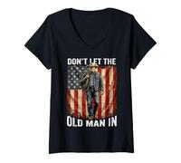 Women's Dont Let The Old Man in Cowboy US Flag V-Neck T-Shirt