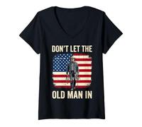 Women's Dont Let The Old Man in Cowboy US Flag V-Neck T-Shirt