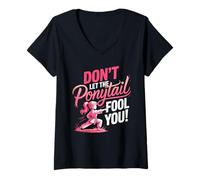 Women's Don't Let The Ponytail Fool You Karate Girl V-Neck T-Shirt