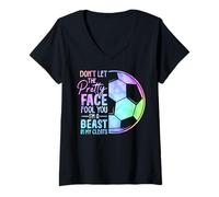 Womens Don't Let The Pretty Face Fool You I'm A Beast In My Cleats V-Neck T-Shirt