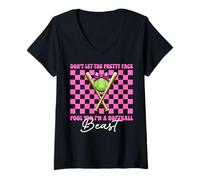 Womens Don't Let The Pretty Face Fool You I'm A Softball Beast Girl V-Neck T-Shirt