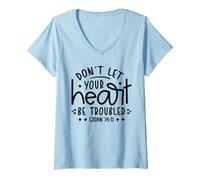 Womens Don't Let Your Heart Troubled - Bible Verse Christian Faith V-Neck T-Shirt