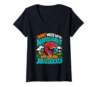 Women's Don't Lie Down with Aunt on Dinosaur Aunt V-Neck T-Shirt