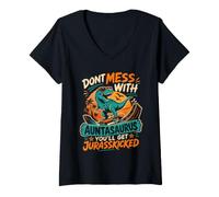 Women's Don't Lie Down with Aunt on Dinosaur Aunt V-Neck T-Shirt