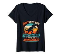 Women's Don't Lie Down with Aunt on Dinosaur Aunt V-Neck T-Shirt