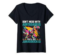 Women's Don't Lie Down with Aunt on Dinosaur Aunt V-Neck T-Shirt
