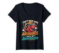 Women's Don't Lie Down with Aunt on Dinosaur Aunt V-Neck T-Shirt