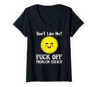 Womens Don't Like Me Fuck Off Problem Solved Sarcastic Gift V-Neck T-Shirt