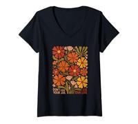 Womens Don't Love Your Job Meme Boho Retro 70s Floral V-Neck T-Shirt