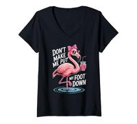 Women's Don't Make Me Put My Foot Down Flamingo Summer Coquette V-Neck T-Shirt