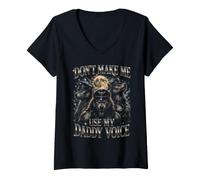Women's Don't Make Me Use My Daddy Voice Wolf Dad Funny V-Neck T-Shirt