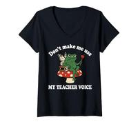 Women's Dont Make Me Use My Teacher Voice Grumpy Frog V-Neck T-Shirt