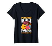 Women's Dont Make Me Use My Ukulele Voice Funny Musician V-Neck T-Shirt