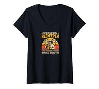 Womens Don't Mess with A Beekeeper Statement V-Neck T-Shirt