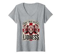 Women's Dont Mess with A Lioness Bold Lion Graphic V-Neck T-Shirt
