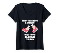Women's Don't Mess with A Woman Who Runs 26.2 Miles for Fun V-Neck T-Shirt