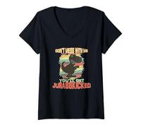 Womens Dont Mess With Me You'll Get Jurasskicked T-Rex Dinosaur V-Neck T-Shirt