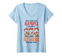 Women's Don't Mess with Old People Funny Chicken Quote V-Neck T-Shirt