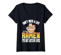 Womens Don't Need Any Life Just Eat Ramen Have Many Cat Lives V-Neck T-Shirt