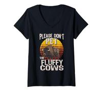 Womens Don't Pet The Fluffy Cows Warning Dont Pet Buffalos Buffalo V-Neck T-Shirt