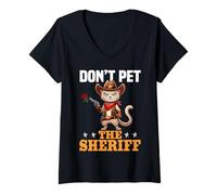 Womens Dont Pet The Sheriff Cowboy Cat V-Neck T-Shirt