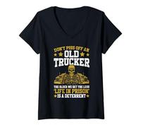 Womens Dont Piss Off Grumpy Old Trucker Funny Truck Driver V-Neck T-Shirt