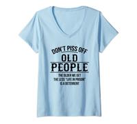 Womens Don't Piss Off Old People Funny Elder Senior Citizen's V-Neck T-Shirt