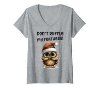 Womens Don't Ruffle My Feathers Grumpy Christmas Owl V-Neck T-Shirt
