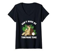 Womens Don't Rush Me Tortoise Time Funny Slow Turtle Lover V-Neck T-Shirt