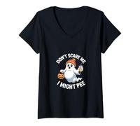 Womens Don't Scare Me I Might Pee Funny Ghost Halloween V-Neck T-Shirt