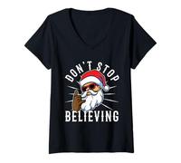 Womens Don't Stop Believing Santa V-Neck T-Shirt